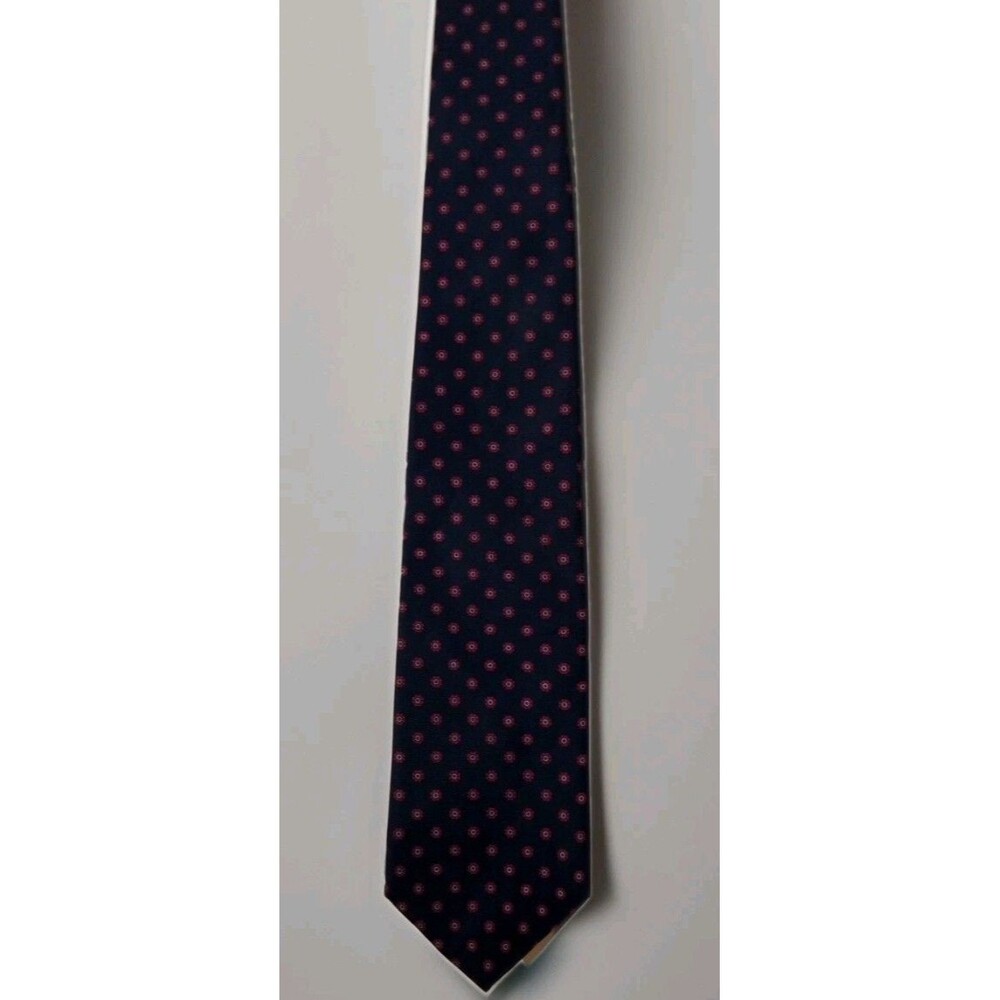 Vtg Brookville Collection All Silk Tie Navy Red Floral Dot USA Handmade Classy